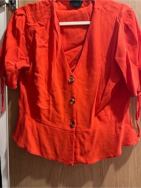 Topshop Bright Orange Button-Front V-Neck Blouse